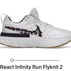 Nike Women's Flyknit Running Shoe - White and Beige with Leopard Accent